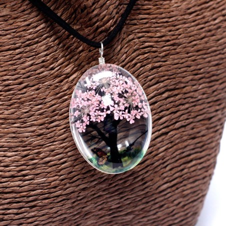 Colgante y Pendientes Flores Prensadas Flores Prensadas - Arbol De La Vida - Rosa  - 3