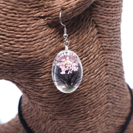 Colgante y Pendientes Flores Prensadas Flores Prensadas - Arbol De La Vida - Rosa  - 4