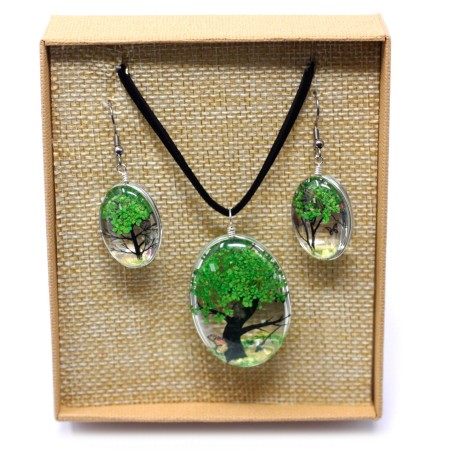 Colgante y Pendientes Flores Prensadas Flores Prensadas - Arbol De La Vida - Verde  - 1