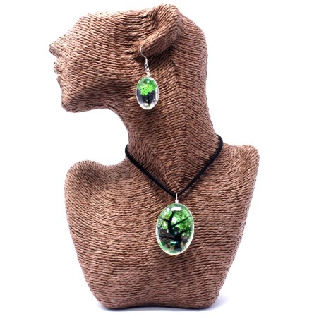 Colgante y Pendientes Flores Prensadas Flores Prensadas - Arbol De La Vida - Verde  - 2