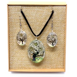 Colgante y Pendientes Flores Prensadas Flores Prensadas - Arbol De La Vida - Blanco  - 1