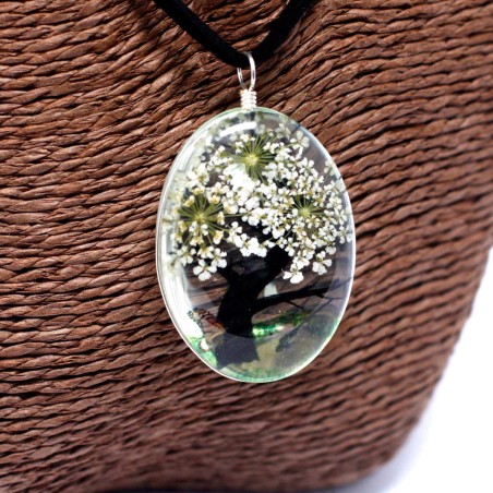 Colgante y Pendientes Flores Prensadas Flores Prensadas - Arbol De La Vida - Blanco  - 3