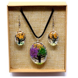 Colgante y Pendientes Flores Prensadas - Arbol De La Vida - Colores mezclados  - 1
