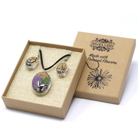 Colgante y Pendientes Flores Prensadas - Arbol De La Vida - Colores mezclados  - 3