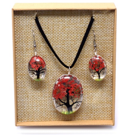 Colgante y Pendientes Flores Prensadas Flores Prensadas - Arbol De La Vida - Coral  - 1