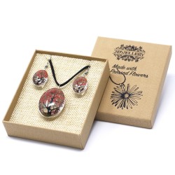 Colgante y Pendientes Flores Prensadas Flores Prensadas - Arbol De La Vida - Coral  - 3