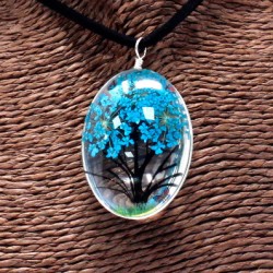 Colgante y Pendientes Flores Prensadas Flores Prensadas - Arbol De La Vida - azul verde  - 3
