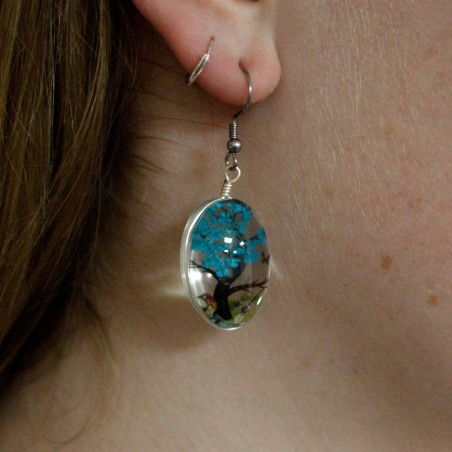 Colgante y Pendientes Flores Prensadas Flores Prensadas - Arbol De La Vida - azul verde  - 4