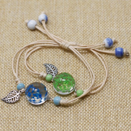 Flores Prensadas - Bonita pulsera de flores y hojas  - 2