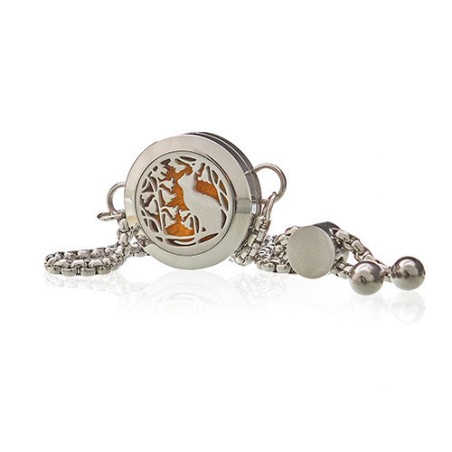 Pulsera de Cadena de Aromaterapia - Gato y Flores - 20mm  - 1