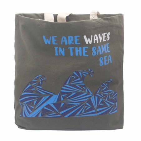 Bolsa de algodón estampada - somos olas  - gris, azul, natural  - 2