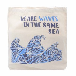 Bolsa de algodón estampada - somos olas  - gris, azul, natural  - 4