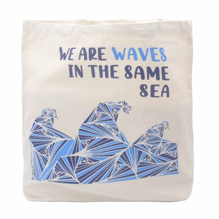 Bolsa de algodón estampada - somos olas  - gris, azul, natural  - 4