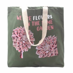 Bolsa de algodón estampada - somos flores - Oliva, Rosa y Natural  - 3