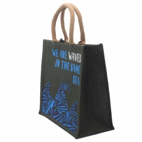 bolsa de yute estampada - Somos olas - Cinza, Azul y Natural  - 1