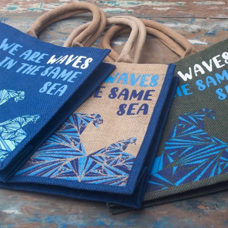 bolsa de yute estampada - Somos olas - Cinza, Azul y Natural  - 2