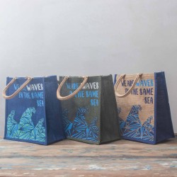 bolsa de yute estampada - Somos olas - Cinza, Azul y Natural  - 3