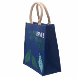 bolsa de yute estampada - Somos hojas - Amarillo, Azul y Natural  - 1
