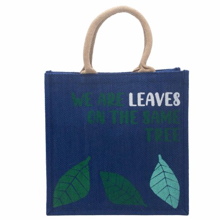 bolsa de yute estampada - Somos hojas - Amarillo, Azul y Natural  - 2