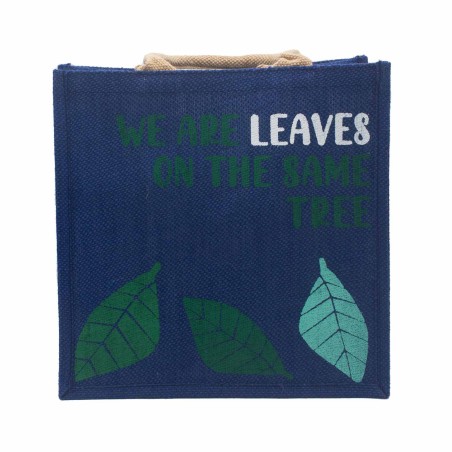 bolsa de yute estampada - Somos hojas - Amarillo, Azul y Natural  - 3