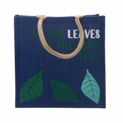 bolsa de yute estampada - Somos hojas - Amarillo, Azul y Natural  - 4