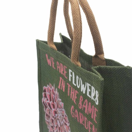 bolsa de yute estampada - Somos flores - Oliva, Rosa y Natural  - 1