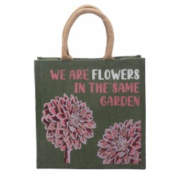 bolsa de yute estampada - Somos flores - Oliva, Rosa y Natural  - 3