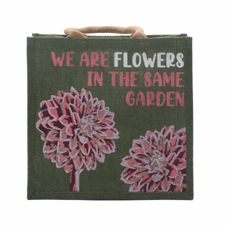 bolsa de yute estampada - Somos flores - Oliva, Rosa y Natural  - 4