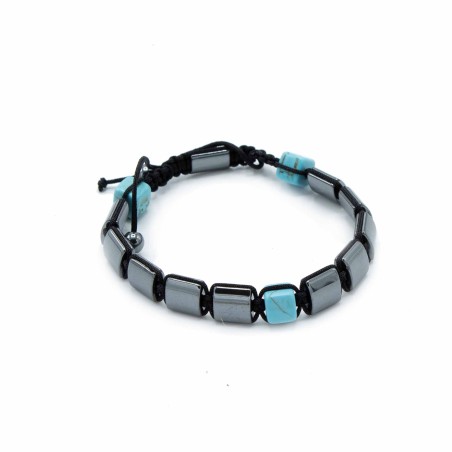 Pulsera Magnética Shamballa de Hematita - Cuboides Turquesa  - 2