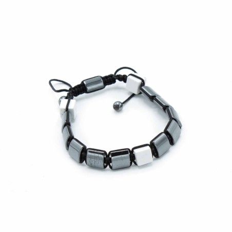 Pulsera Magnética Shamballa de Hematita -  Cuboides Jaspe Blanco  - 2