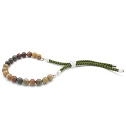 Pulsera ajustable de hilo verde con Jásper multicolor en oro de 18 quilates  - 1
