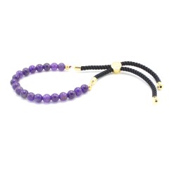 Pulsera de hilo negro de Amatistas en plata 925  - 1