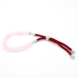 Pulsera de hilo burdeo con Cuarzo Rosa  en oro de 18 quilates  - 1