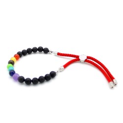 Pulsera de hilo rojo con Piedras Vólcanicas en oro de 18 quilates  - 1