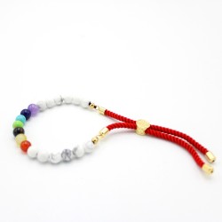 Pulsera de hilo rojo con Khaulita blanca y Chakras en plata 925  - 1
