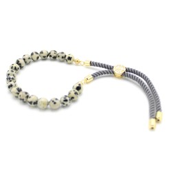 Pulsera de hilo gris con Jáspe Dálmata en plata 925  - 1