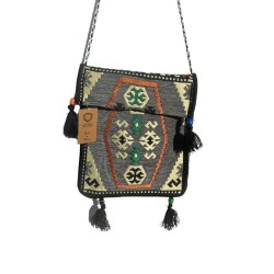 Bolso bandolera de festival Kilim gris pálido  - 1