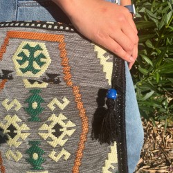 Bolso bandolera de festival Kilim gris pálido  - 3