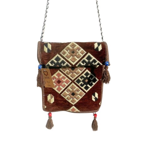 Bolso bandolera de festival Kilim de chocolate  - 1