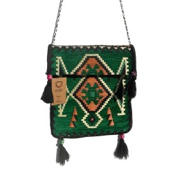 Bolso bandolera de fiesta Kilim verde esmeralda  - 1