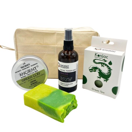 KIT CUIDADO FACIAL (NECESER, MASCARA FACIAL ARCILLA VERDE, TÓNICO FACIAL, ESPONJA KONJAC Y JABON ALOE VERA)  - 1