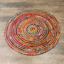 Round Jute and Recycled Cotton Rug 90cm - Handmade in India