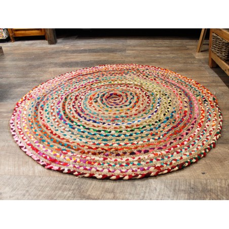 ラウンドジュート&リサイクルコットンラグ - 120 cm