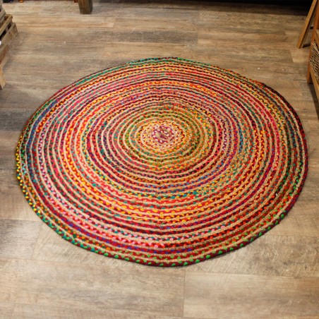 Alfombra Redonda de Yute y Algodón Reciclado 150 cm - Hecho a mano en India