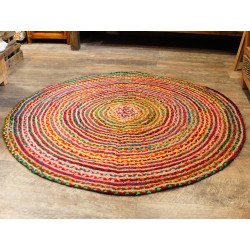 Tapis rond en jute et coton recyclé 150 cm - Fabriqué à la main en Inde