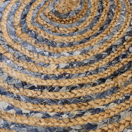 Alfombra Redonda de Yute y Reciclaje de Mezclilla 90 cm - Hecho a mano en India