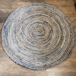 Round Jute and Denim Recycling Rug 150 cm -...