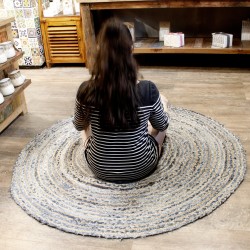 Alfombra Redonda de Yute y Reciclaje de Mezclilla 150 cm - Hecho a mano en India