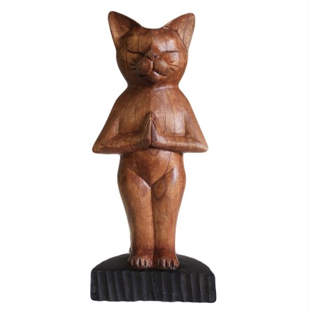 Gato de yoga tallado a mano - De pie - 31x13,5x6cm