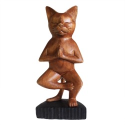 Handgeschnitzte Yoga-Katze - Ein Bein -...